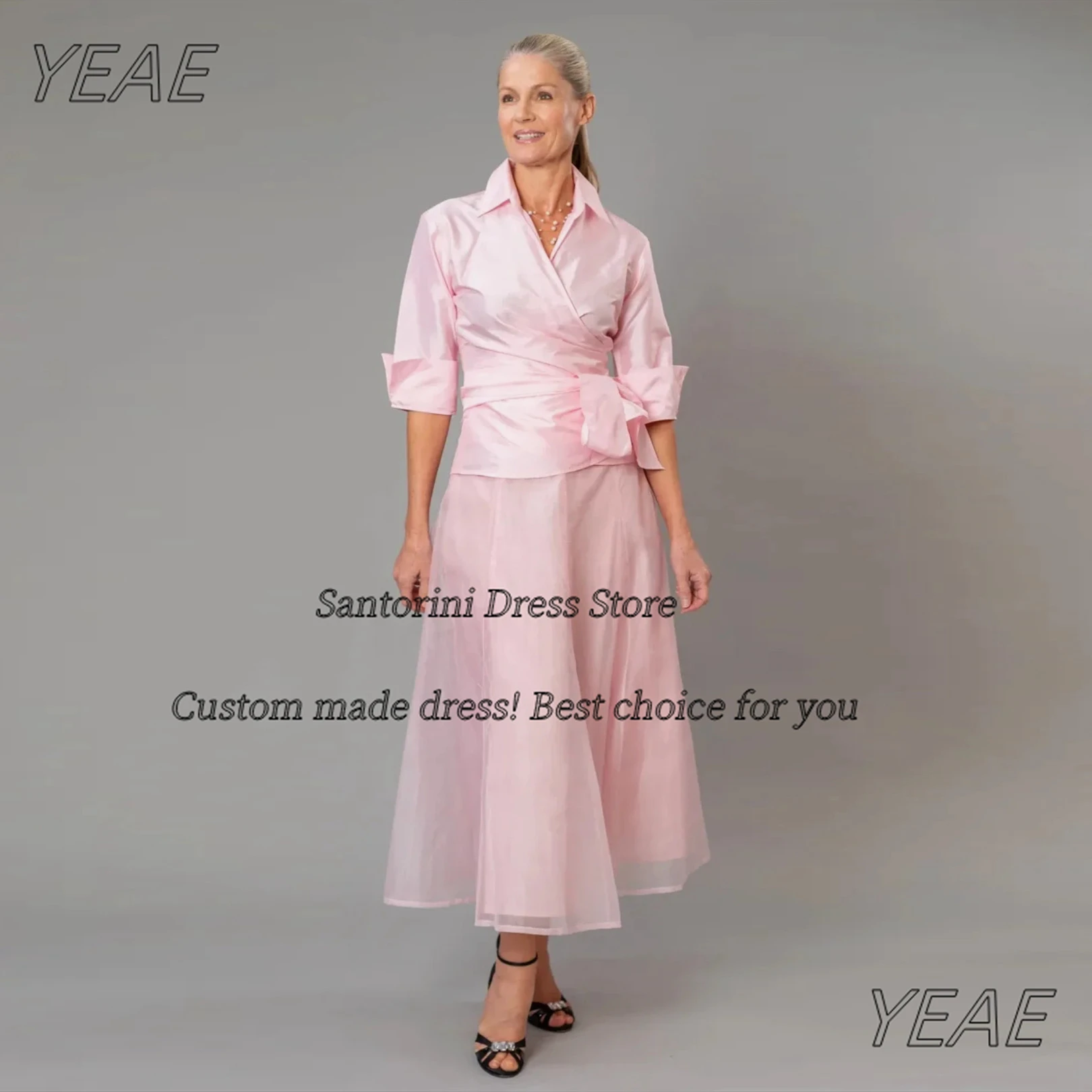 Santorini Pink Ankle Length Prom Evening Dresses 2025 Two Pieces Half Sleeves Wedding Party Mother of the Bride Gowns Customized