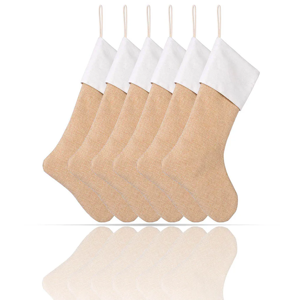 6 Pieces Creative Christmas Stockings Home Hotel Simple Design Decor Xmas Linen Candy Bag Sock Ornament Decoration Festival Gift