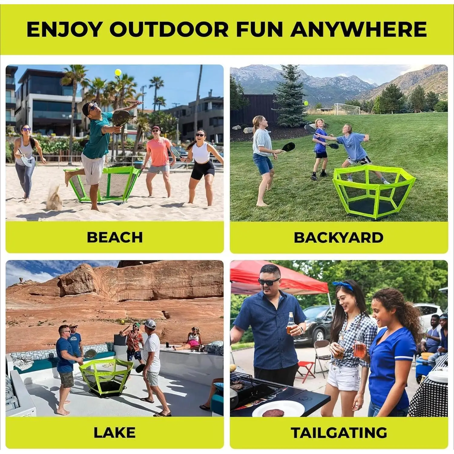 لعبة ساحة H-Pickleball - الشاطئ، الفناء الخلفي، الباب الخلفي والحديقة، الأنشطة الخارجية للبالغين والأسرة - سهلة التجميع