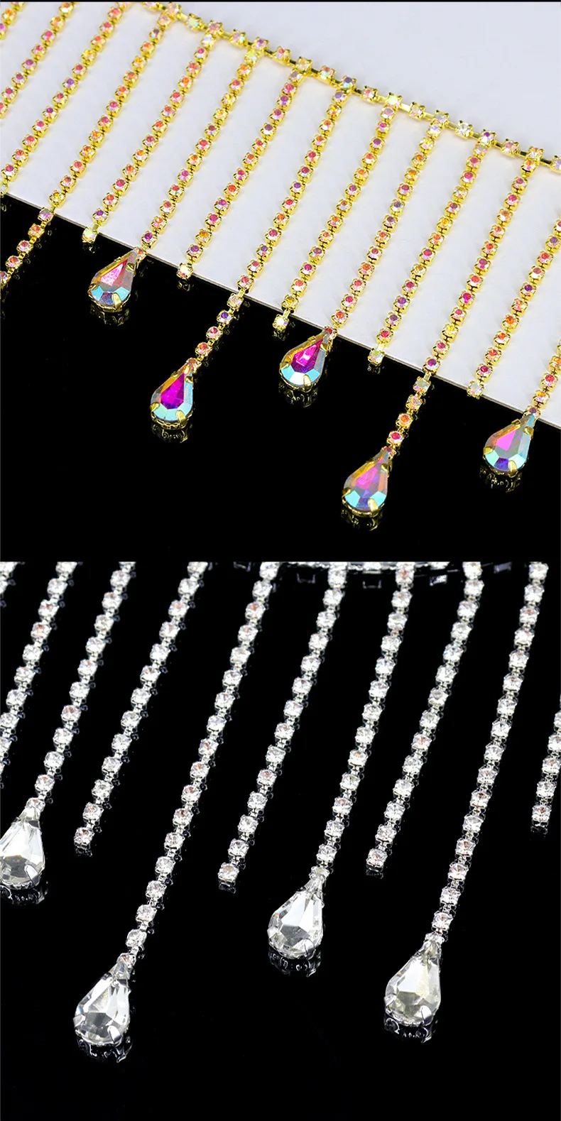 10 Yards Strass Unregelmäßige Quaste Kette Glitter Kristall Diamant DIY Kunst Auto Hochzeit Party Geschenk Dekoration Strass Band – Detail 4