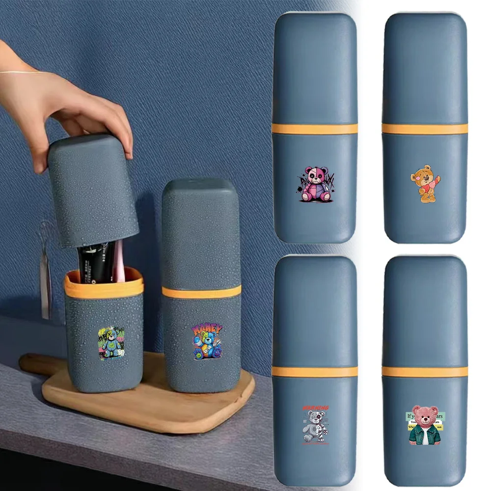 

Toothbrush Portable Travel Storage Case Leakproof Dustproof Mouthwash Cup Daily Essentials Outdoor Accessories Bear Pattern