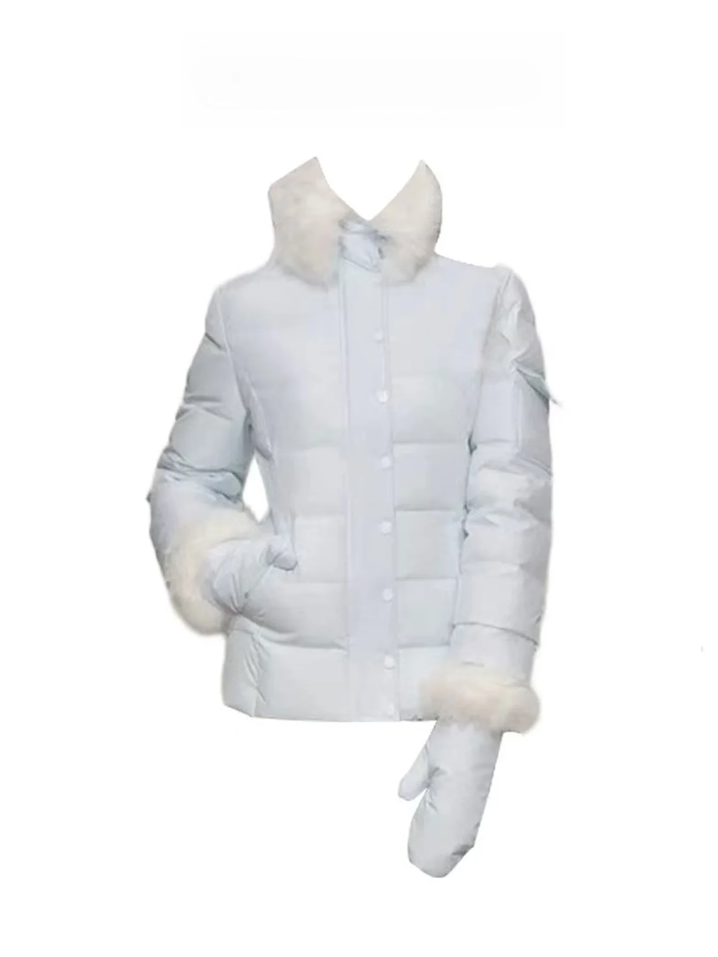 

Синяя стеганая хлопковая куртка женская с меховым воротником, приталенная, зимняя, винтажная, для повседневной носки, с длинной молнией