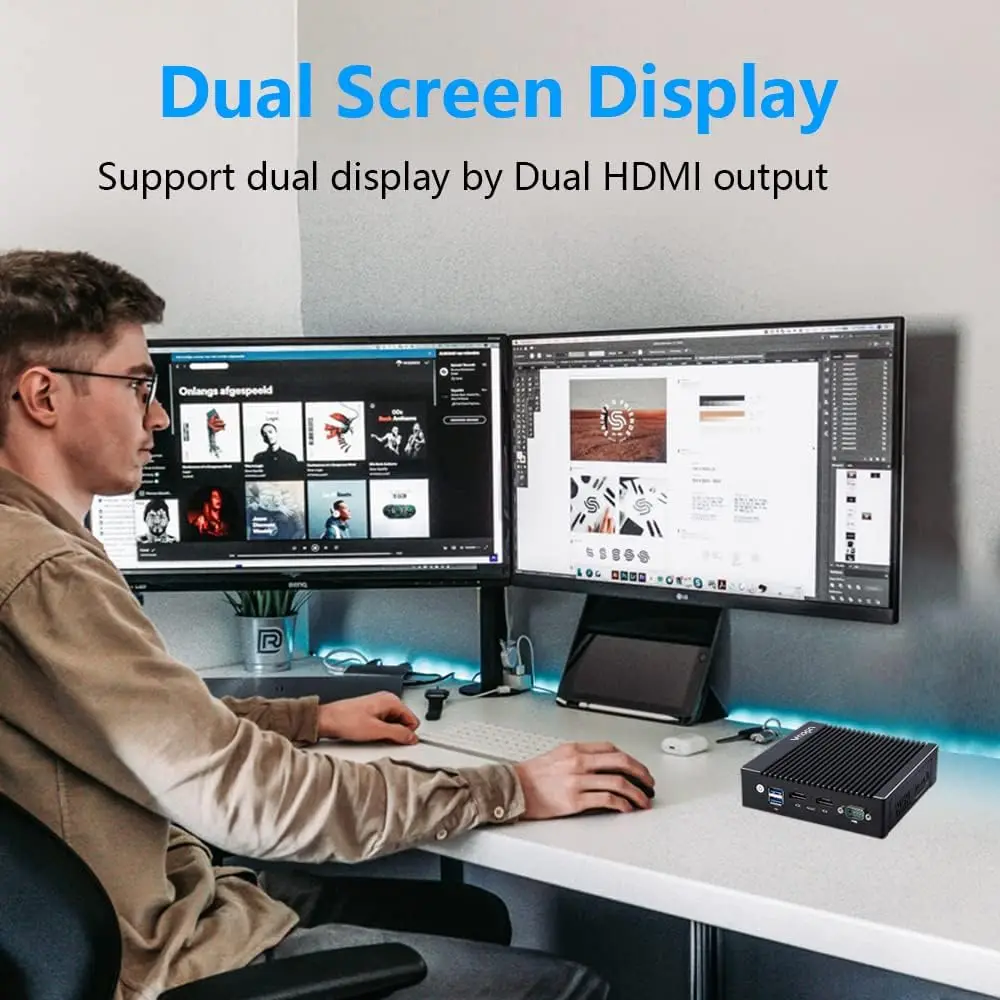 VNOPN Micro Firewall Appliance 2.5GbE Intel 4 Ports N3700 Quad Core Fanless Mini PC Network Router Box, Dual HDMI, RS232 COM