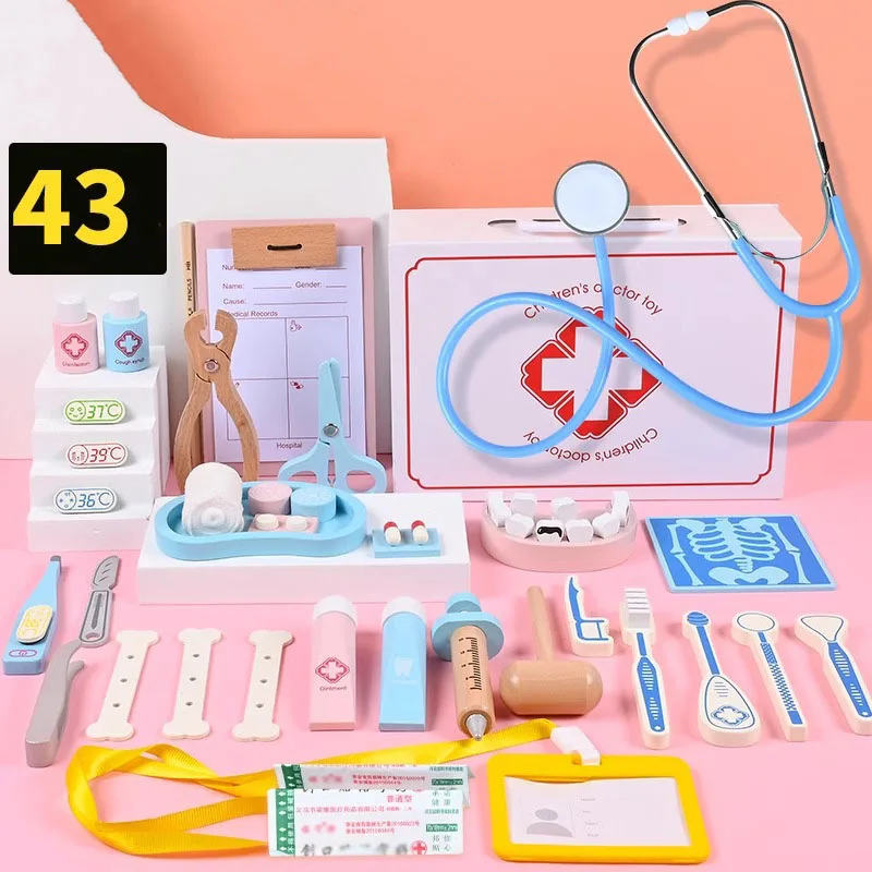 Kits de jeu de simulation de médecin en bois pour les tout-petits, valise médicale, jouet éducatif, apprentissage précoce, jouets d'entraînement cognitif sensoriel