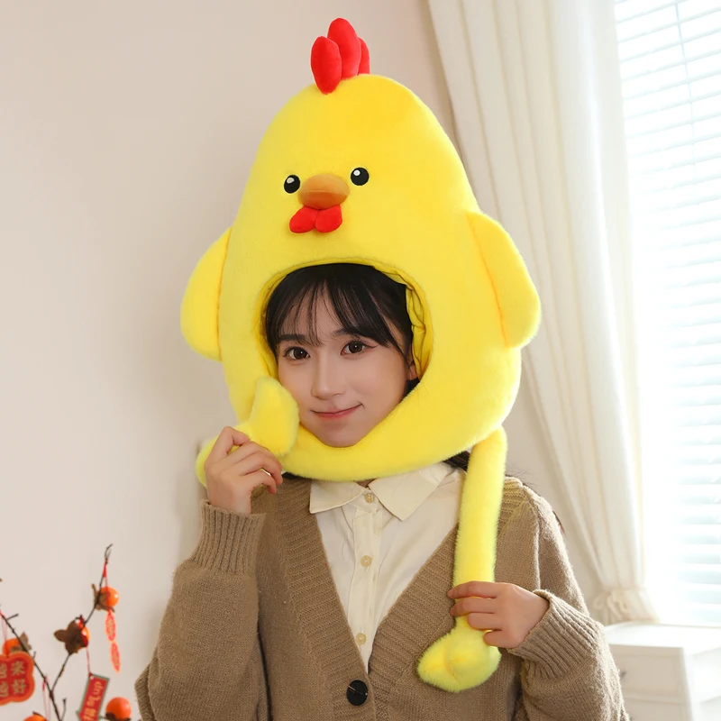 Plush Funny Chicken Head Mask Realistic Chicken Headgear Halloween Cosplay Costume Head Cover Party Fancy Dress Photo Prop