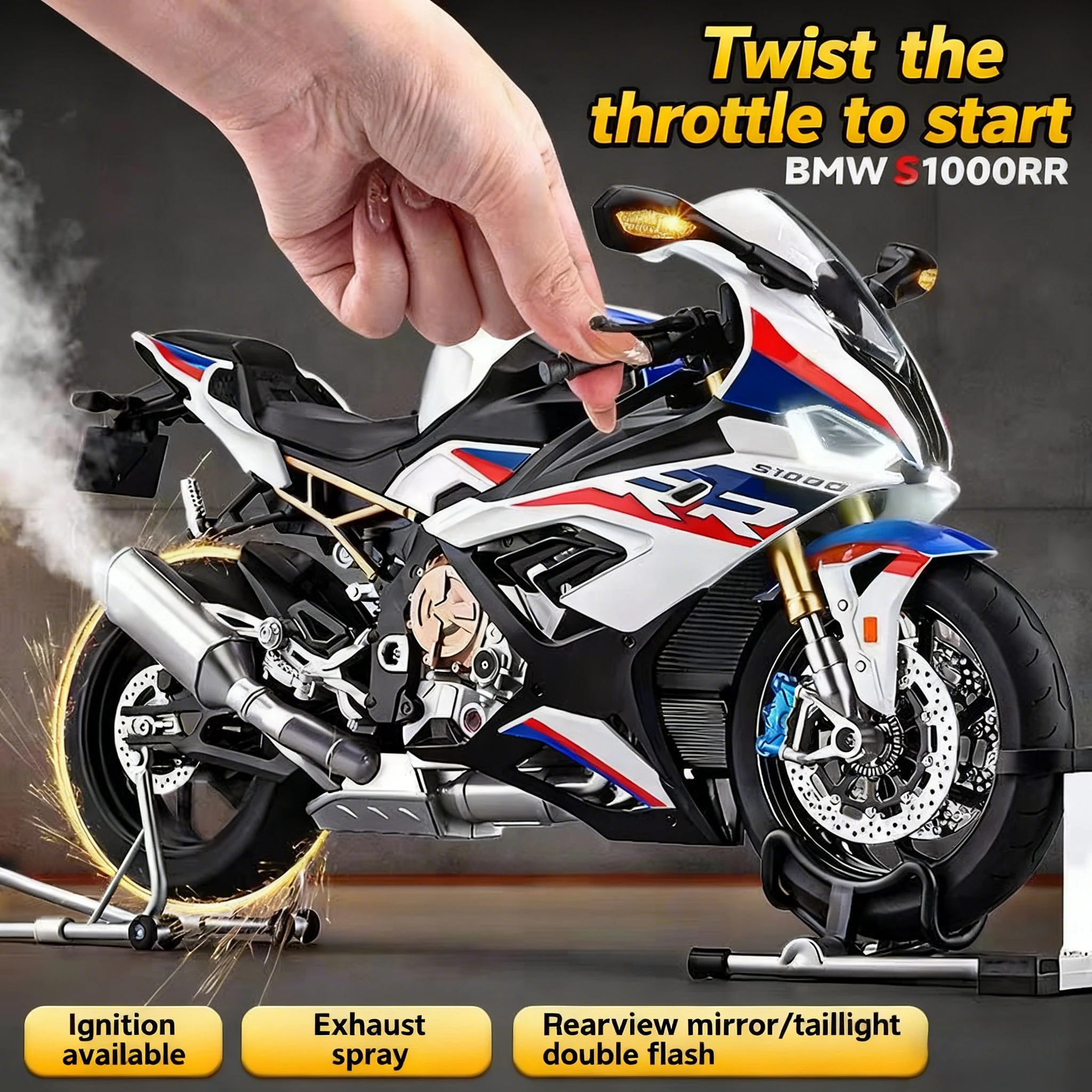 

FOR BMW S1000RR 1: 6 spray version alloy motorcycle model,With Sound & Light Decoration boy's birthday gift, best collectible 6
