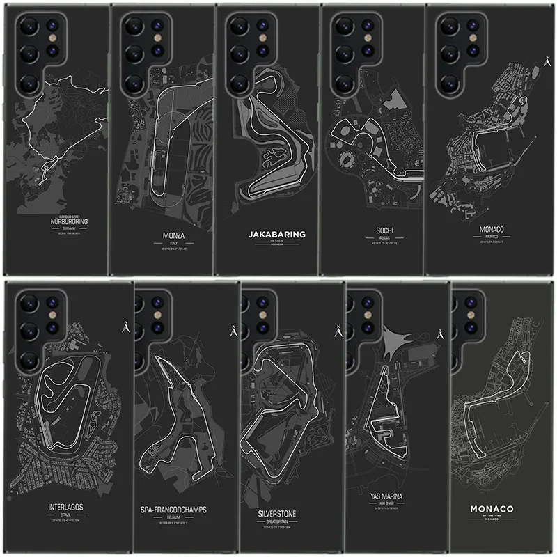 Formula 1 F1 Racing Circuit Clear Phone Case For Samsung Galaxy S20 S21 S23 FE S22 Plus S24 Ultra S10 S10E S9 S8 Soft Back Cover