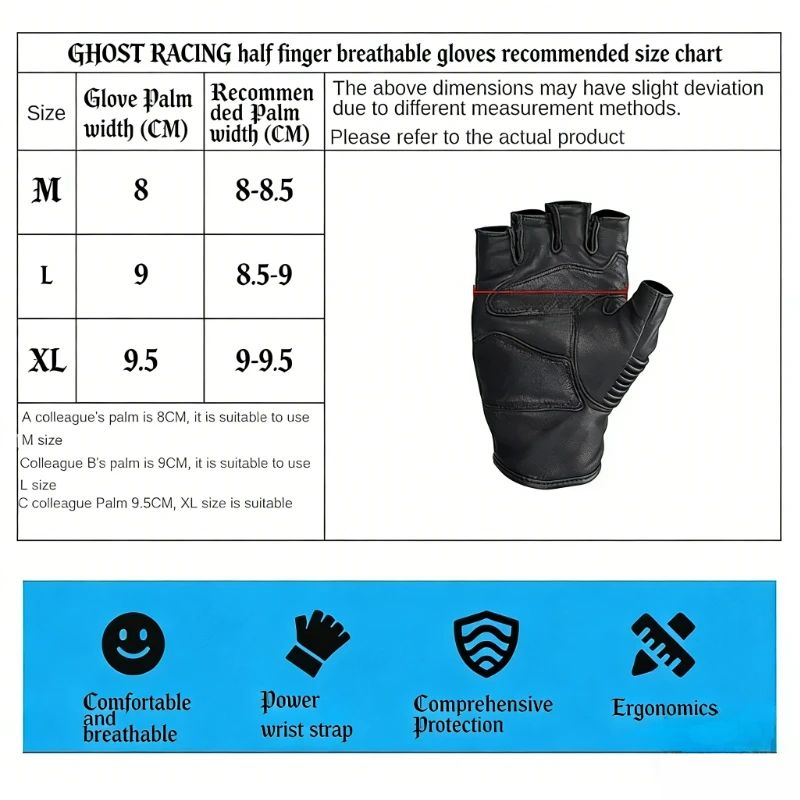 GHOST RACING Leather Half Finger Motorcycle Gloves Breathable Summer Motocross Moto Riding Offroad Fingerless Protective Glove