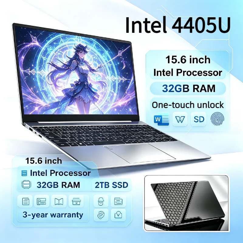 Entry Level Laptop 4405U 32GB RAM 256GB SSD 15.6 Inch FHD IPS Bezel Less Fingerprint Bluetooth for Office Work Email