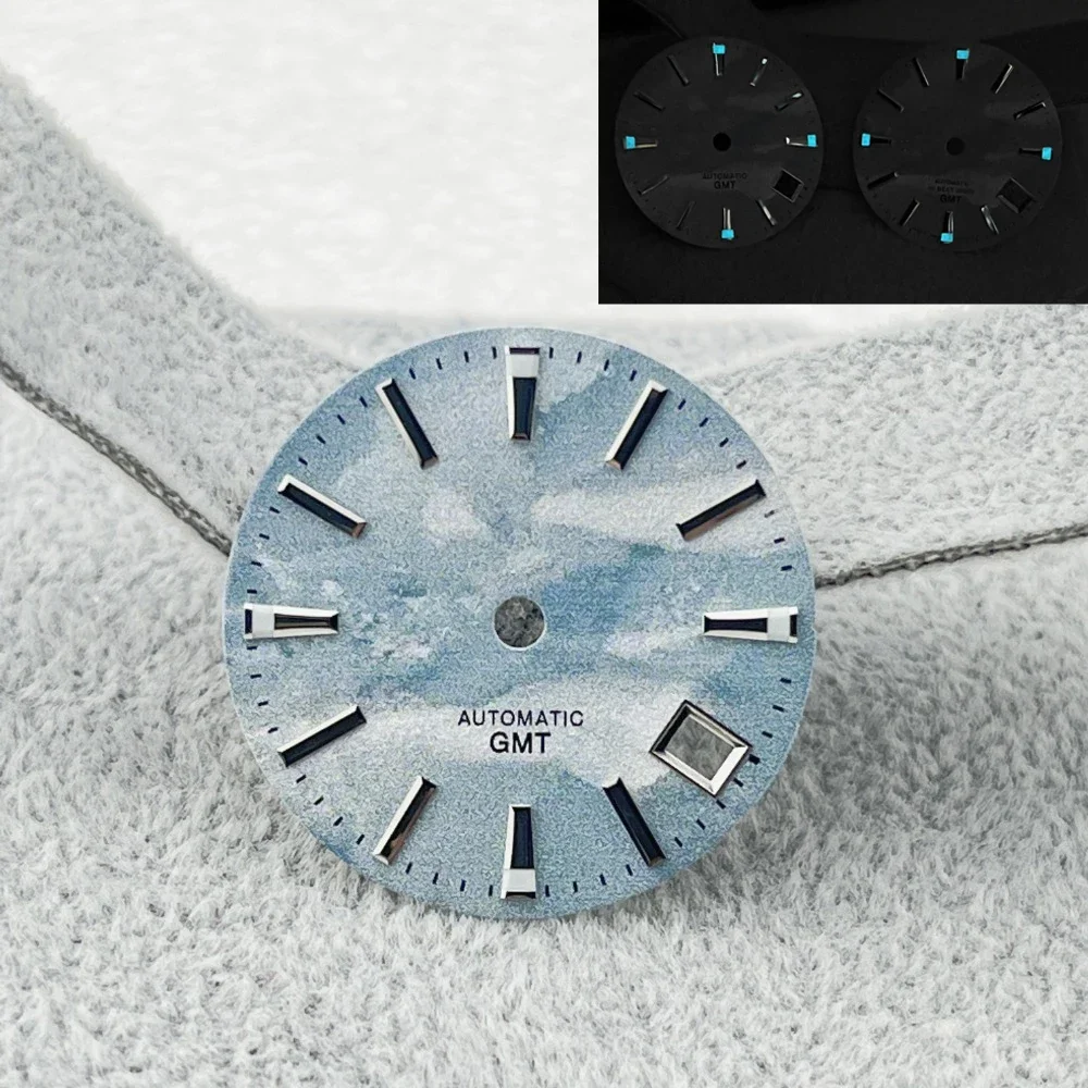 28.5mm Watch Dial BGW9 Blue Luminous Watch Faces GMT Dial Blue Sky White Cloud Dial Watch Accessories for NH34/NH35 Movement