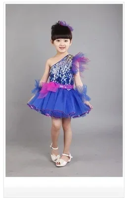 Children's jazz dance Latin dance costumes new style girls sequined skirt princess dress host stage costume tutu