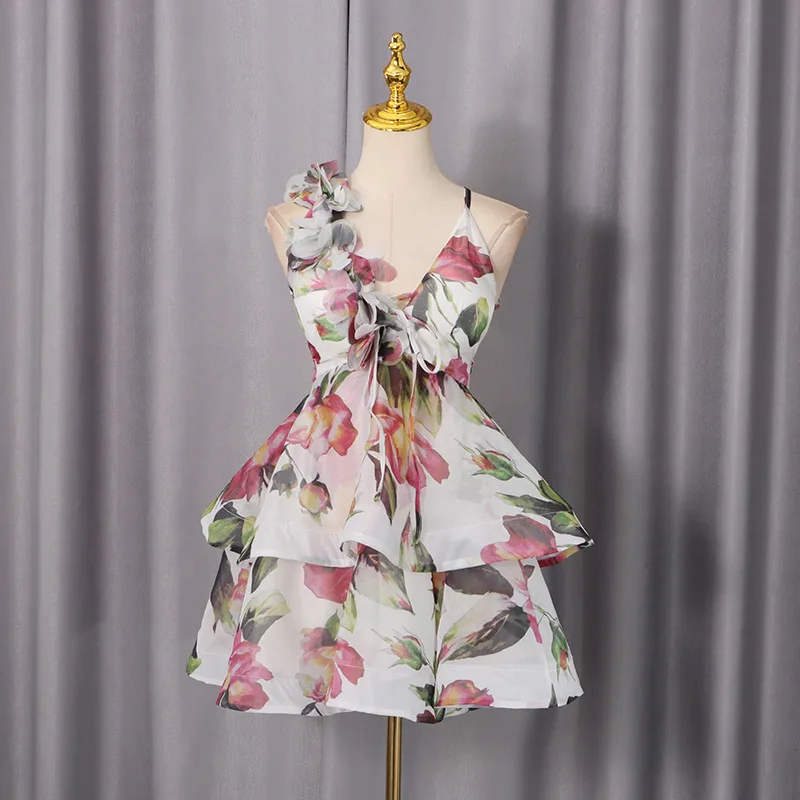 

Модное романтичное короткое платье Micosoni с 3D-цветами, глубоким V-образным вырезом, облегающее, с многоярусной юбкой, новинка 2026 года, повседневное элегантное женское платье