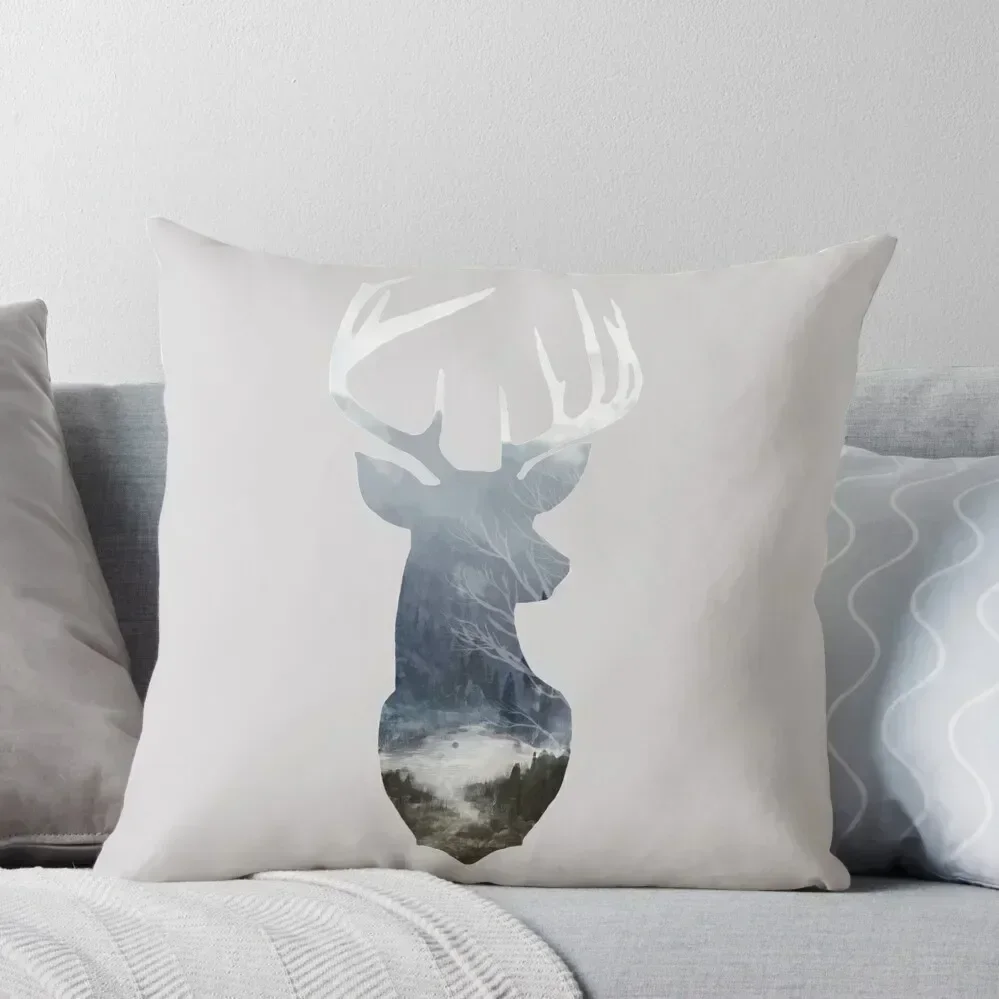 

Deer Silhouette in Misty Forest Wild River Scene Throw Pillow Custom Cushion Photo Couch Pillows sleeping pillows pillow