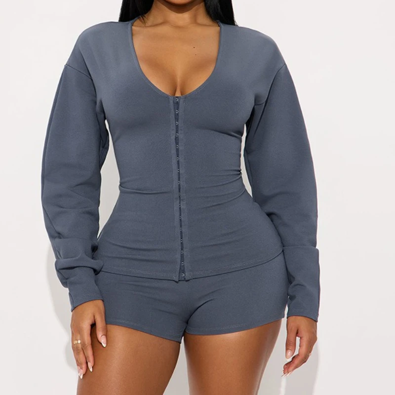 مطابقة مجموعات بسيطة الأساسية 2 قطعة مجموعة المرأة رياضية واحدة الصدر الخامس الرقبة كم كامل المحاصيل الأعلى + سراويل البيك القصيرة نحيل الشارع الشهير