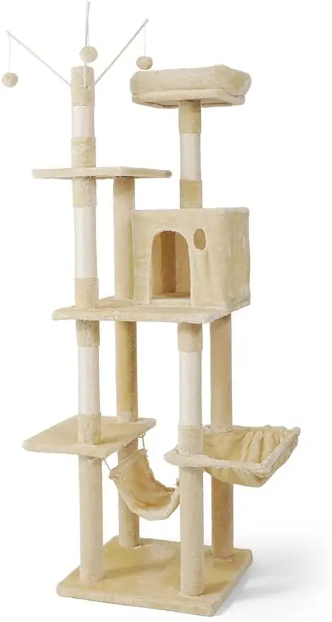 

CAPHAUS Tall Climbing Modern Indoor Play Tower for Large Cats Kittens, 70-Inch with Top Perch, Cat Cave Condo, Cat Tree w Hammoc