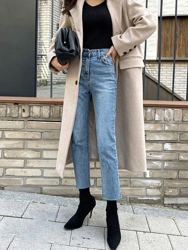 

Classic Jeans For Women High Waist Ankle Length Straight Pants Fashion Slim Fit Washed Female Denim Trousers Boyfriend Girl Jean