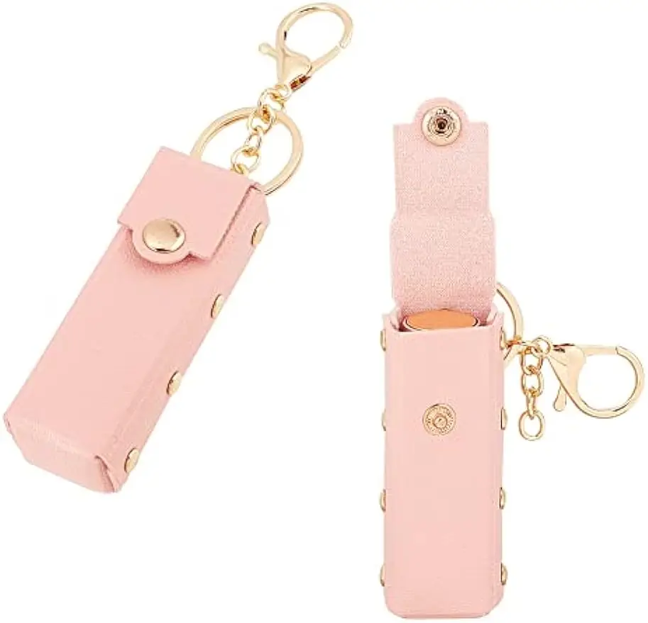 2pcs Chapstick Keychain Holder 6In PU Leather Lipstick Organizer Holder with Keychain Mini Lip Balm Travel Storage