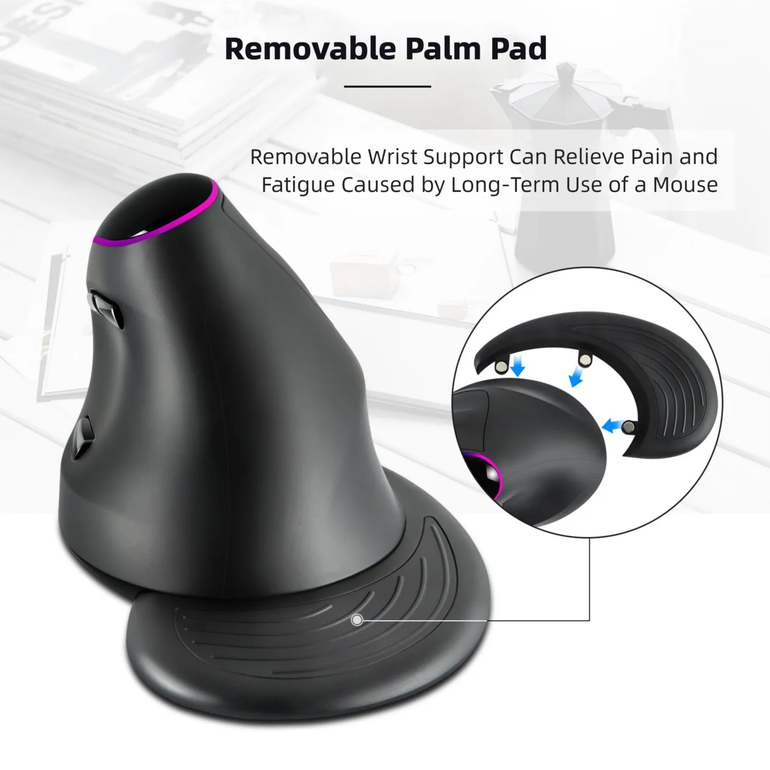 RGB Lighting Wired Wireless Bluetooth Tri-Mode Vertical Mouse With Removable Palm Pads Ergonomics Right Hand Mice For PC Laptop