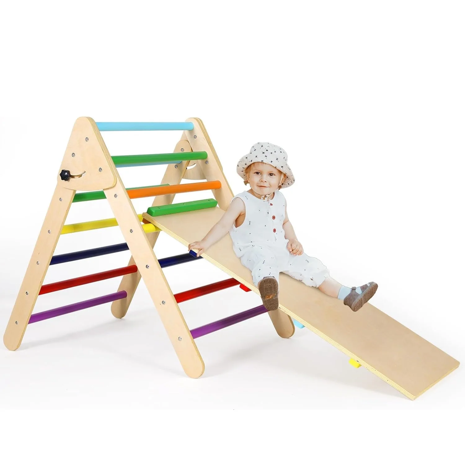 2-in-1 Triangle Set, Baby Climbing Toys Indoor Playground, Foldable Toddler Climbing Toys, Wooden for 2+ Years Old Jungle Gym