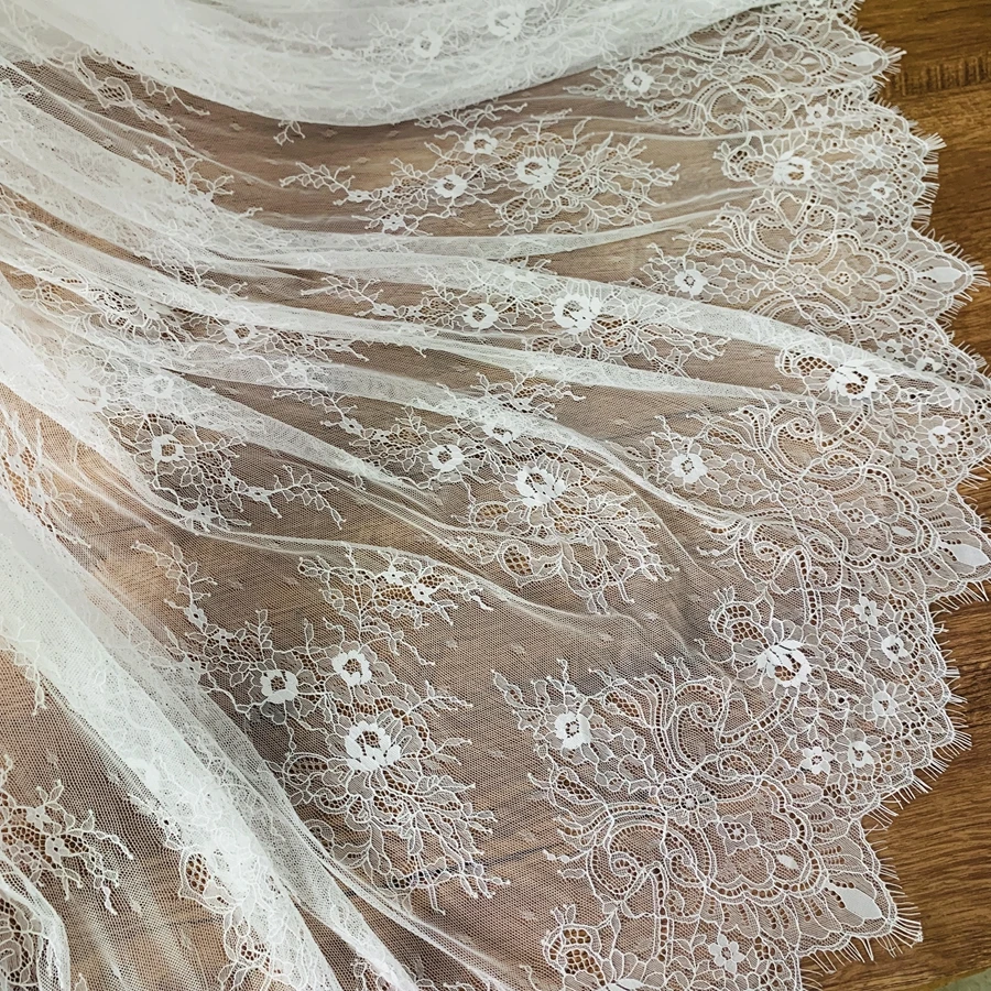 Thin subtle Quality Eyelash Chantilly Lace Tissue for Wedding Gowns Off White Black Women Dress Making Lace Sewing Material SOFT