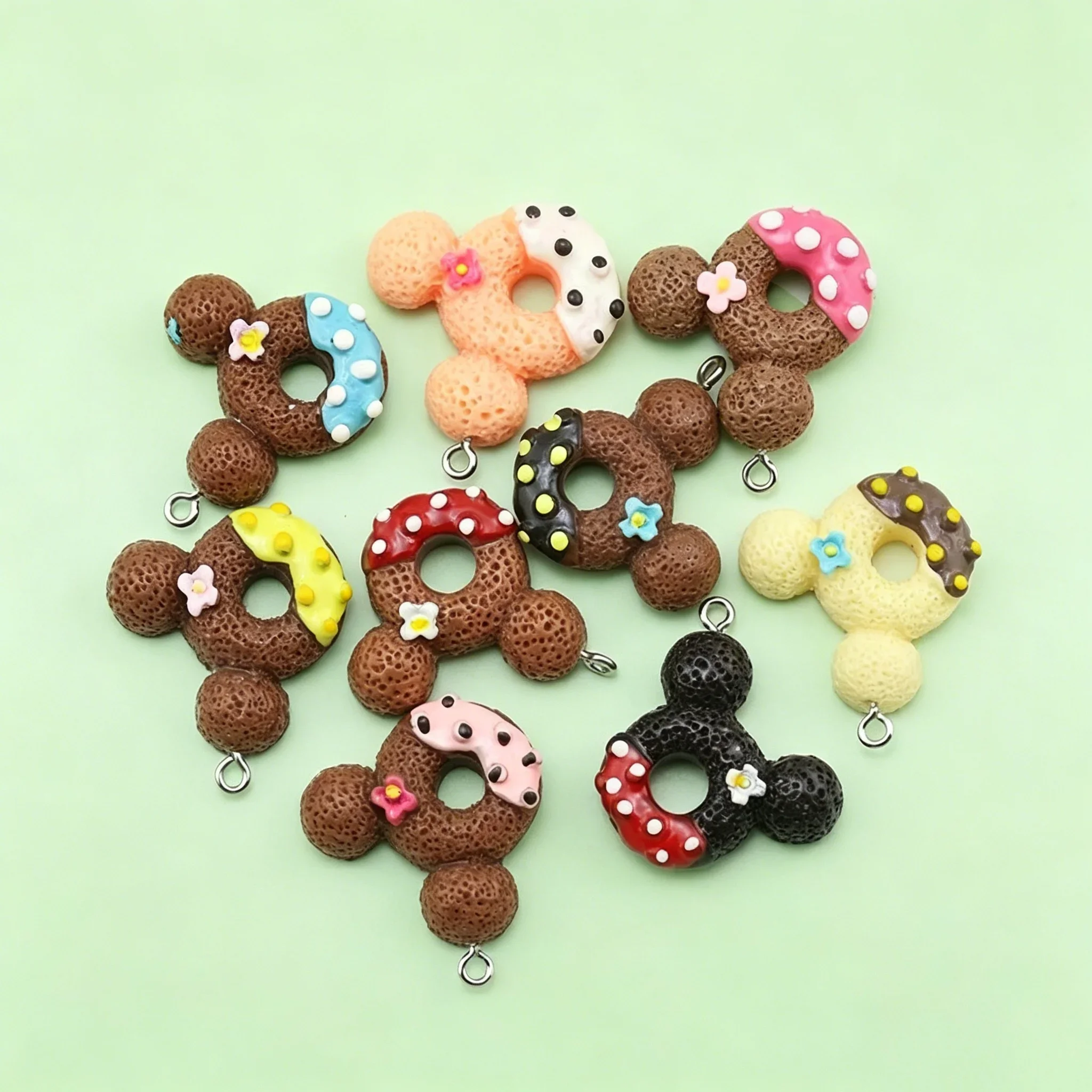 10 piezas al por mayor de dijes de resina de donut Kawaii, mini colgantes para llaveros DIY y manualidades hechas a mano