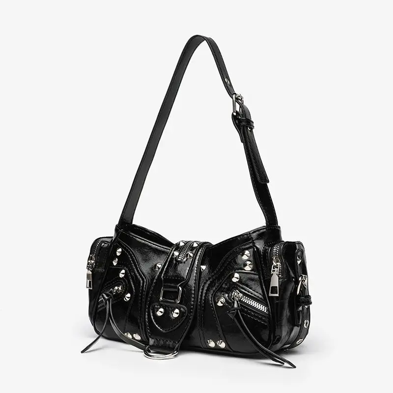 Damentasche 2026 Y2K PU Nieten Mode Luxus Neu Vintage Lokomotive Stil Schultertasche Geldbörsen und Taschen Crossbody Mädchen