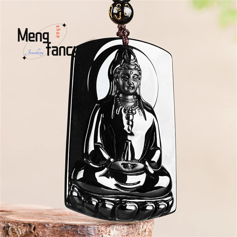 Natural Ink Cui A-goods Jadeite Plain Vase Guanyin Buddha Statue Jade Pendant High-grade Buddhist Amulets Luxury Fashion Jewelry