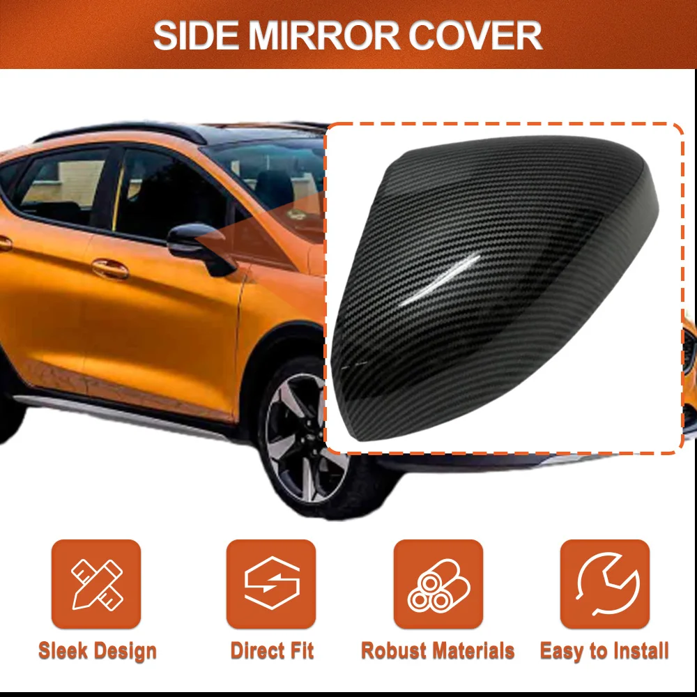 

For Ford Fiesta MK8 2018 2019 2020 2021 2022 2023 2024 Replacement Carbon Black Side Rearview Mirror Cover Caps Shell