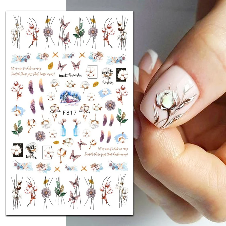 Winter 3D Nail Sticker Cotton Holly Slider Cute Penguin Snowflake Bird Cartoon Christmas New Year Holiday Nail Decoration BEF817