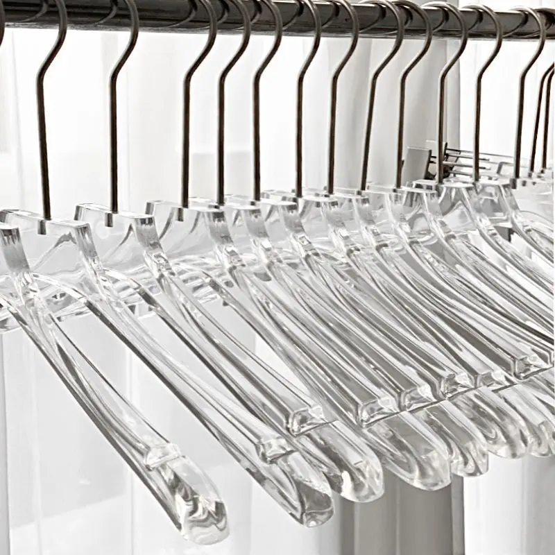 Clear Acrylic Hangers With Metal Hooks Heavy Duty Non Slip Clothes Hangers For Suit Coat Shirt Wardrobe Storage Organization