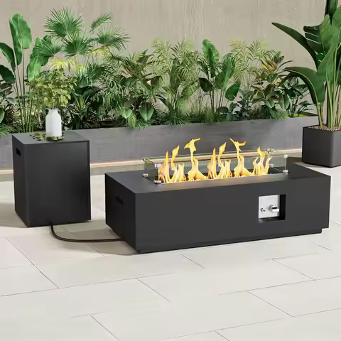 Modern Outdoor Gas Fireplace for Patio, CSA Certified, Weather-Resistant, Backyard &amp; Deck (Black, 42" Standard), Fire Pits
