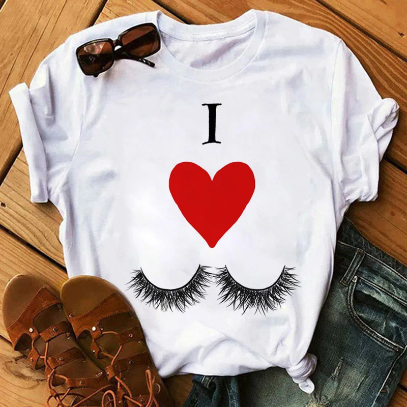 European and American Eyelash Loose Print Women's Retro Large Size Short-sleeved Women's T-shirt Oversized T Shirt Tops Harajuku