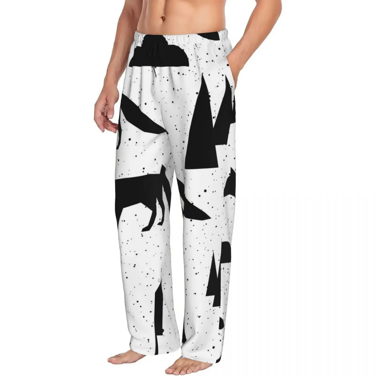 Black White Forest Tree Cloud Fox Men Sleep Bottoms Male Lounge Trousers Men's Pajama Pants