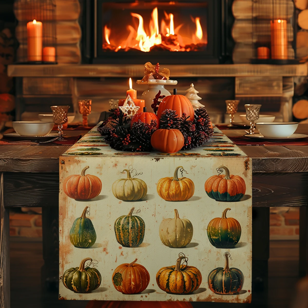 

Autumn Pumpkin Plant Table Runners Dresser Table Decor Reusable Kitchen Dining Table Runner Party Decor
