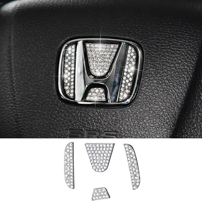 Diamond Car Steering Wheel Emblem Sticker Accessories for Honda Accord Civic CRV Jazz CRZ Vezel Spirior Fit Crosstour HRV Envix