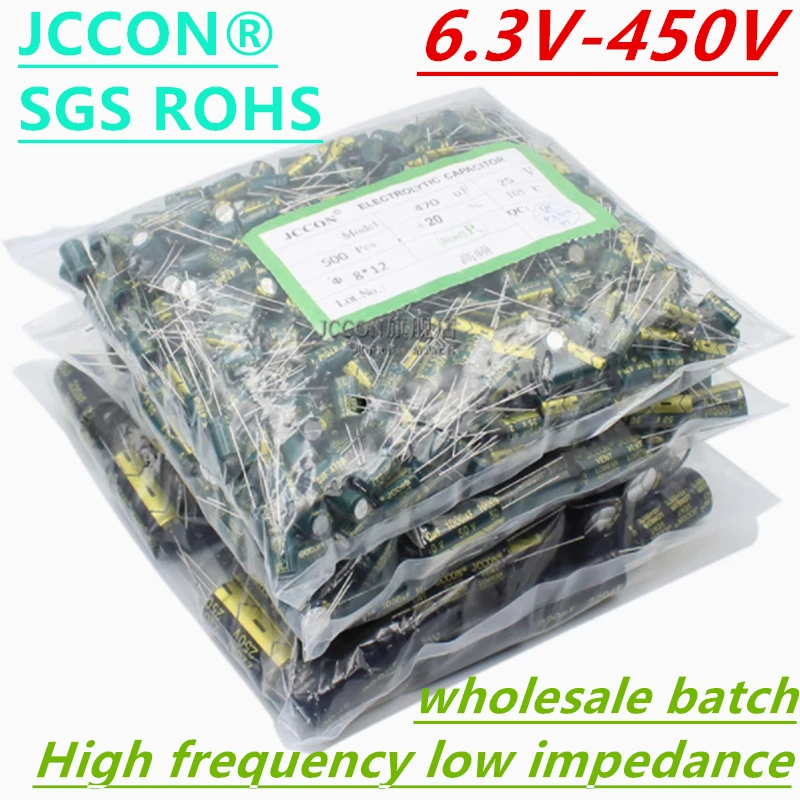 Whole Bag 6.3V 10V 16V 25V 35V 50V JCCON Aluminum Capacitor 4.7 10 100UF 220 330 470UF 1000UF 1500 2200UF 3300 High Frequency Lo