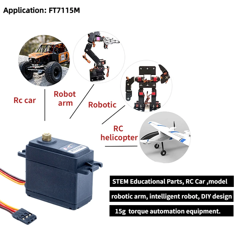 Feetech FT7115M 15 kg Servo 25T Metal Gear 996/995 kompatibel für RC Hubschrauber Roboterarm programmierbares RC-Servo aus Kunststoff
