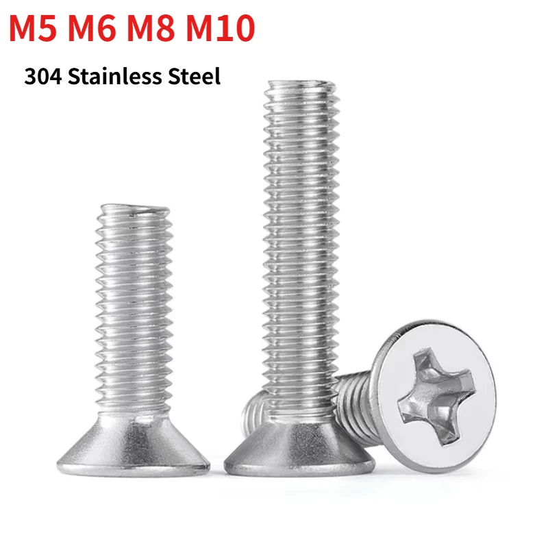 1/2pcs M5 M6 M8 M10 DIN965 304 Stainless Steel Phillips Countersunk Head Machine Screw Cross Flat Head A2-70 Anti-rust Fastener