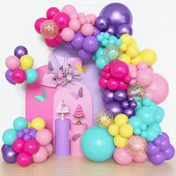 Purple Blue Pink Balloon Garland Arch Kit, Different Sizes 45.7cm Cyan Yellow Latex Metal Confetti Balloon, Suitable for Magic S