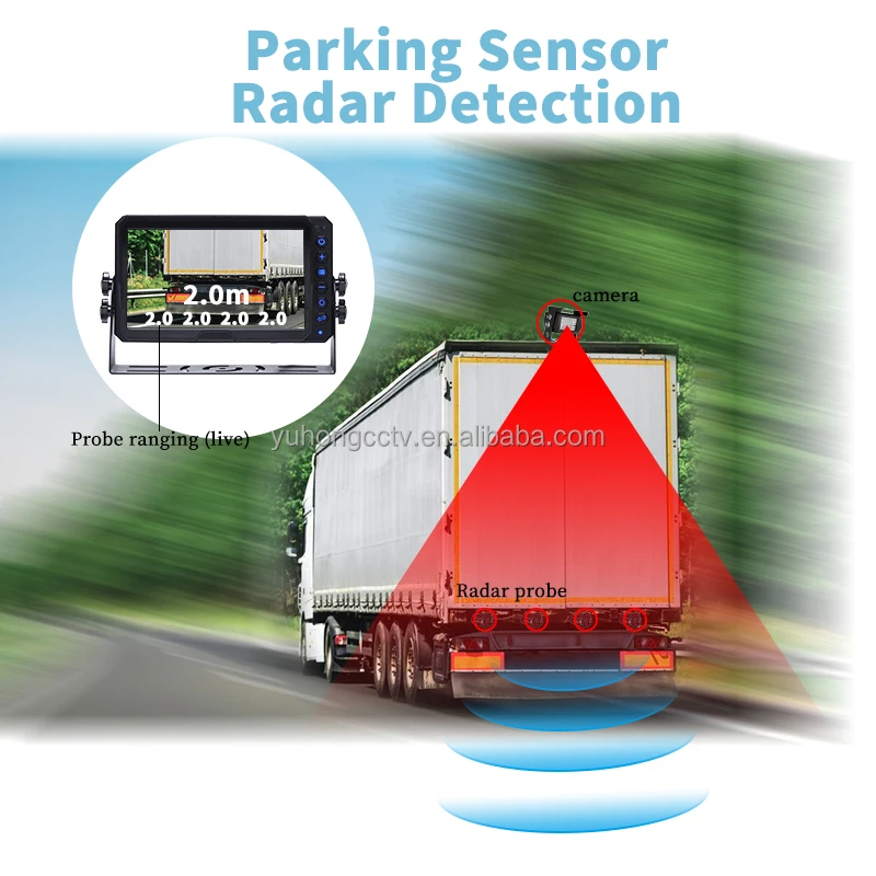 HD 12V 24V Vehicle Reversing Truck1080hd Digital Vision Radar Host Blind Spot Auxiliary Parking Sensor Detection Kit System