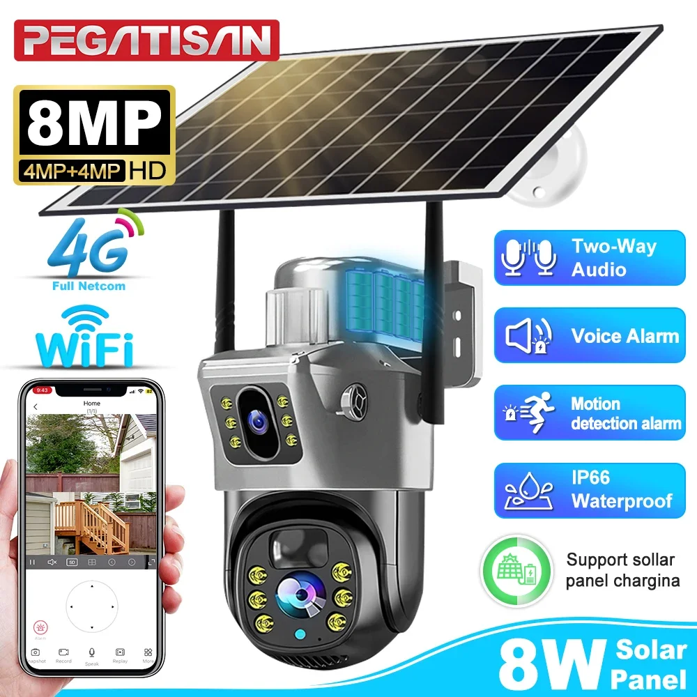 

PEGATISAN 6K 4G Wifi Solar Camera 10x Zoom Three Lens PTZ Outdoor Surveillance CCTV IP Camara Ai Tracking Wifi Security Cam V380