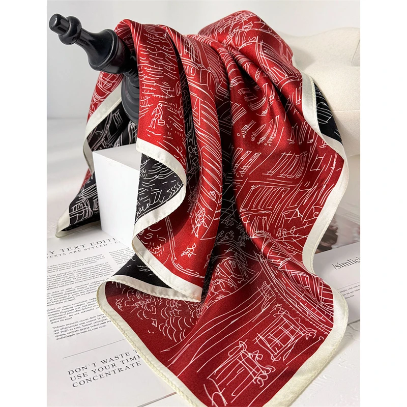 

2025 100% Twill Silk Square Scarf for Women 65cm Neck Tie Neckerchief Double side Female Foulard Headband Hijab Shawl Bandana
