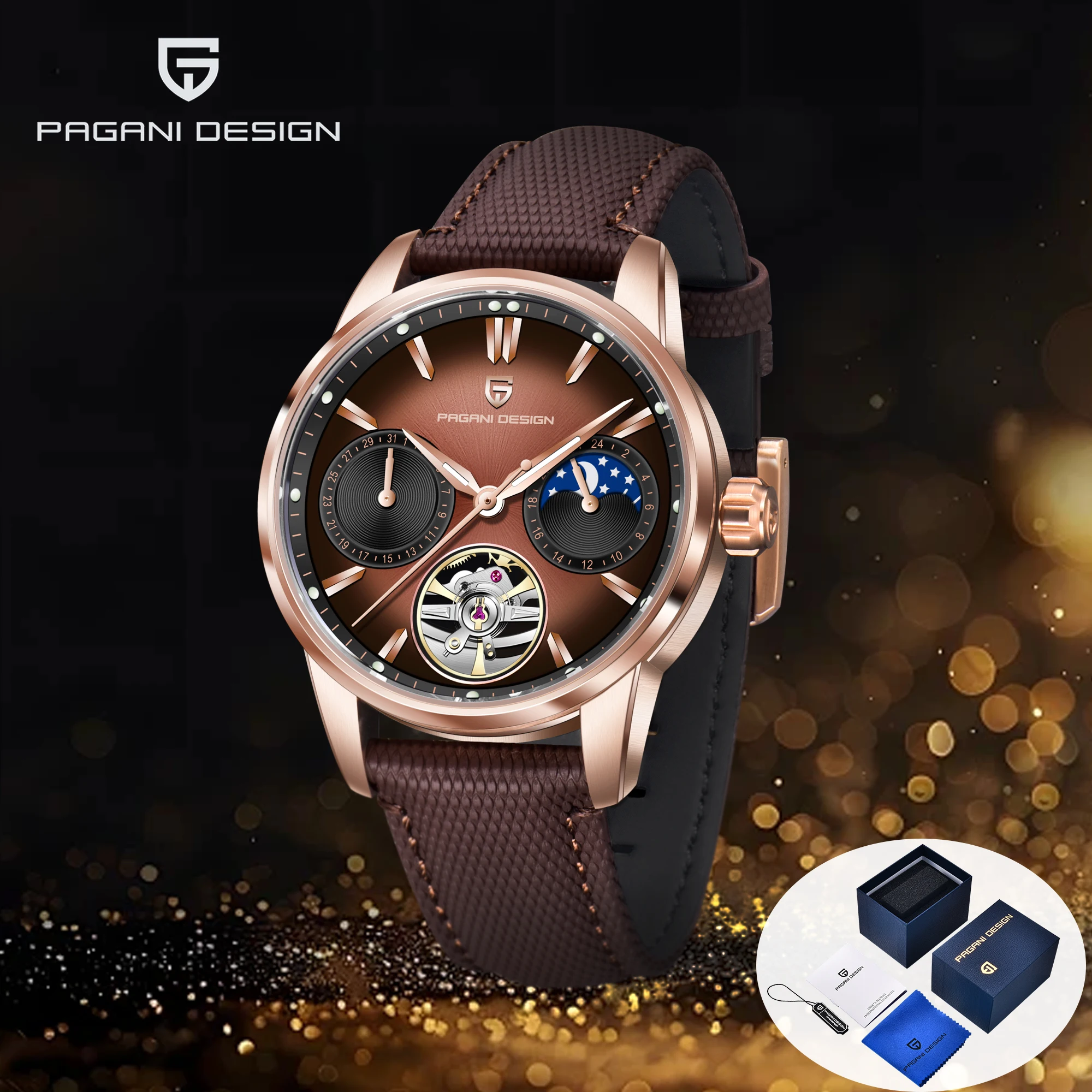 2025 ساعات رجالية تصميم باجاني ساعة توربيون فاخرة للرجل الميكانيكية التلقائي ساعة اليد ساعات هدية صندوق الياقوت مرآة #1