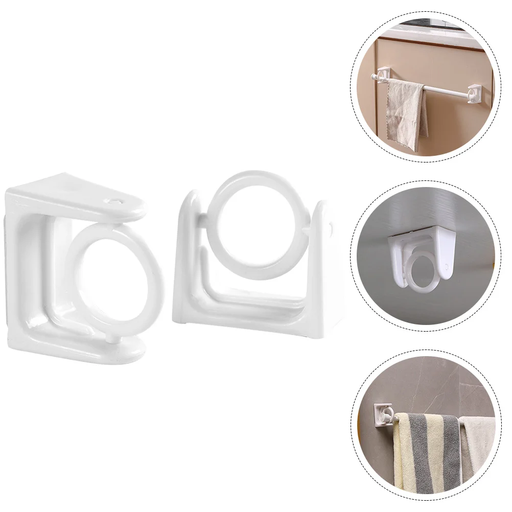 2 Pcs Curtain Rod Hook Bracket Rods Fixing Holders No Punching Multipurpose Wardrobe Nail-free Support White