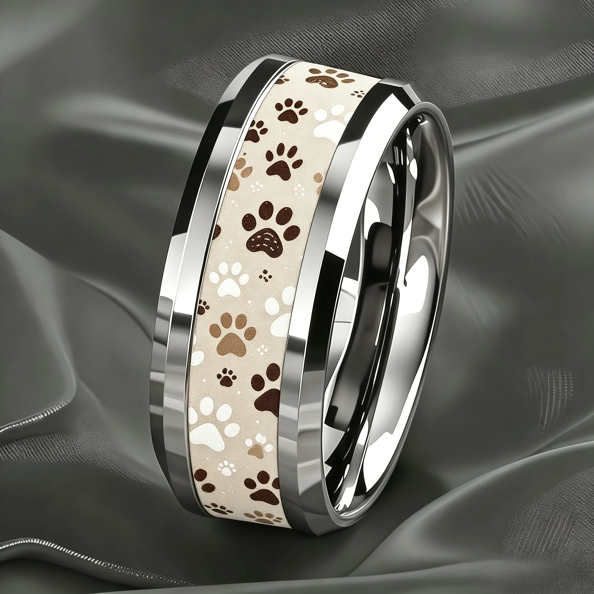 Anel de Aço Inoxidável com Design de Pata de Cachorro e Gato, Cor Café com Leite, para Mulheres e Homens, Joia Minimalista para Uso Diário, Presente para Amantes de Pets
