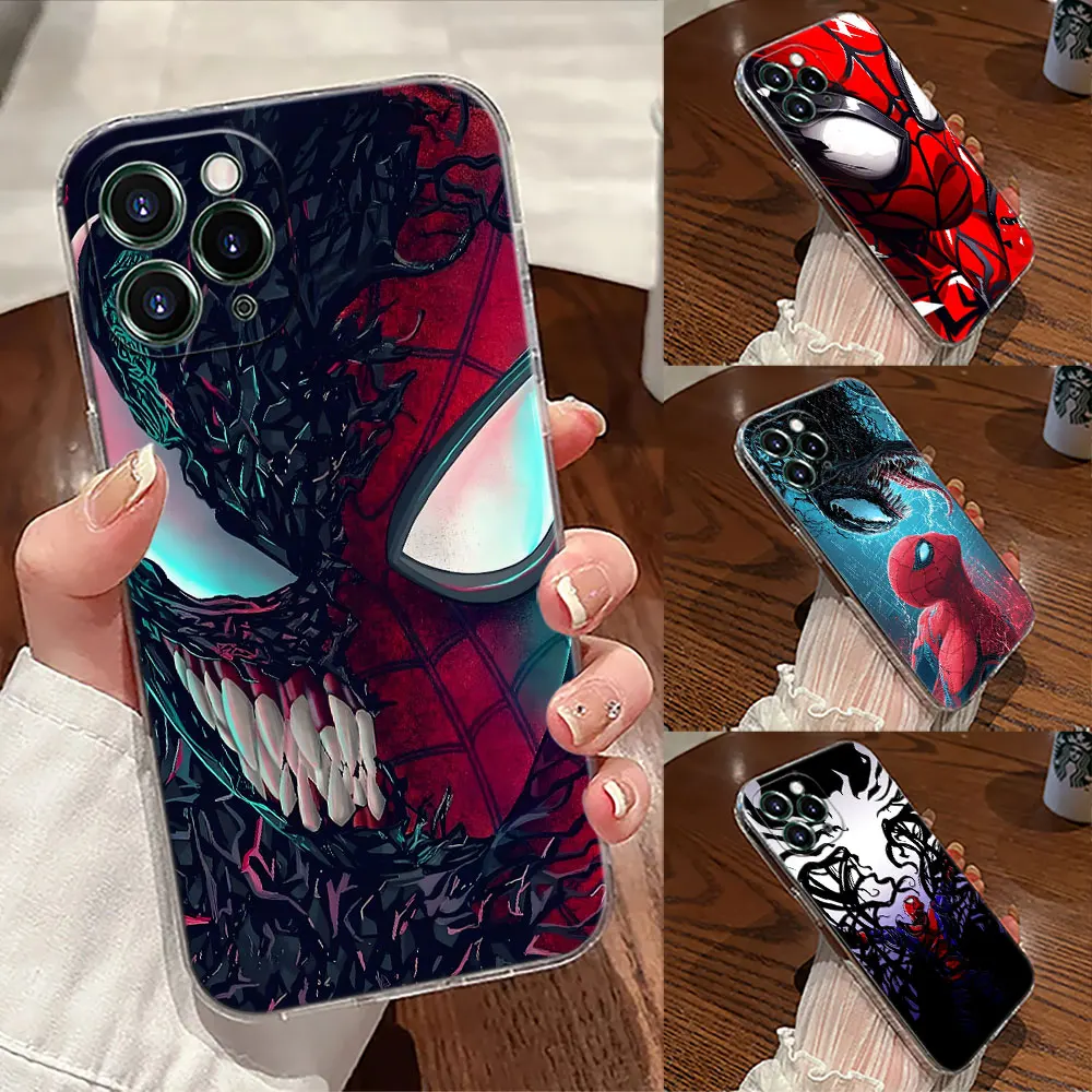 

Spiderman Venom Marvel Art Transparent Phone Case For iPhone 17 Pro Max 17E 11 12 13 14 15 16 Pro Max Plus 17 Air 16E 7 XS Cover