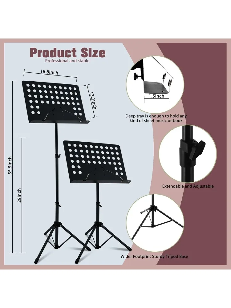 Sheet Music Stand Metal  High Stability and Height Adjustable Stand for Sheet with Carrying Bag Portable Book