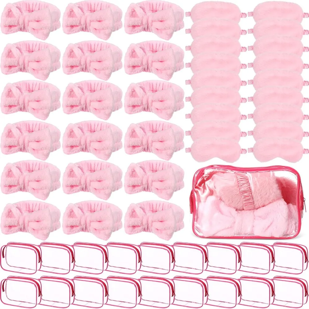 1-12 Sets de Artículos de Spa Rosados: Diadema con Lazo, Bolsa para Mascarillas, Regalos para Niñas y Mujeres, Recuerdos de Boda para Invitados