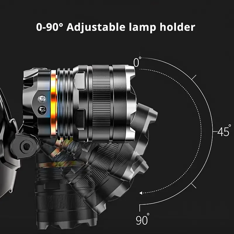 مصباح أمامي LED التعريفي ، مصباح أمامي مقاوم للماء ، مصباح يدوي أمامي ، مصباح أمامي ساطع ، قابل لإعادة الشحن ، البحث عن الصيد ، التخييم ، التكبير ، XHP50