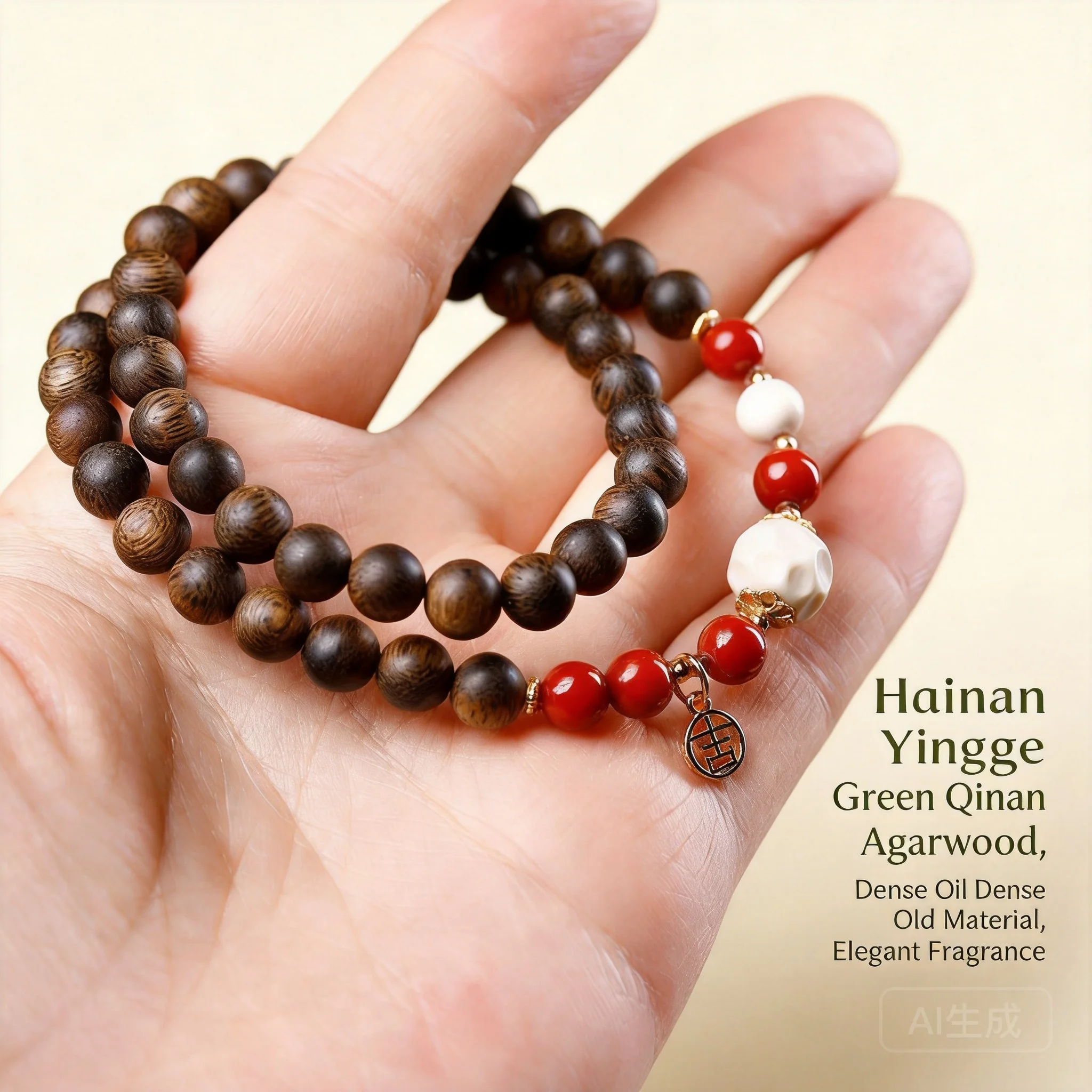 Pulsera de Doble Capa de Agarwood Natural Estilo Chino con Cuentas y Detalles de Ágata Roja del Sur, Colgante de la Suerte Auspicioso para Oración Espiritual